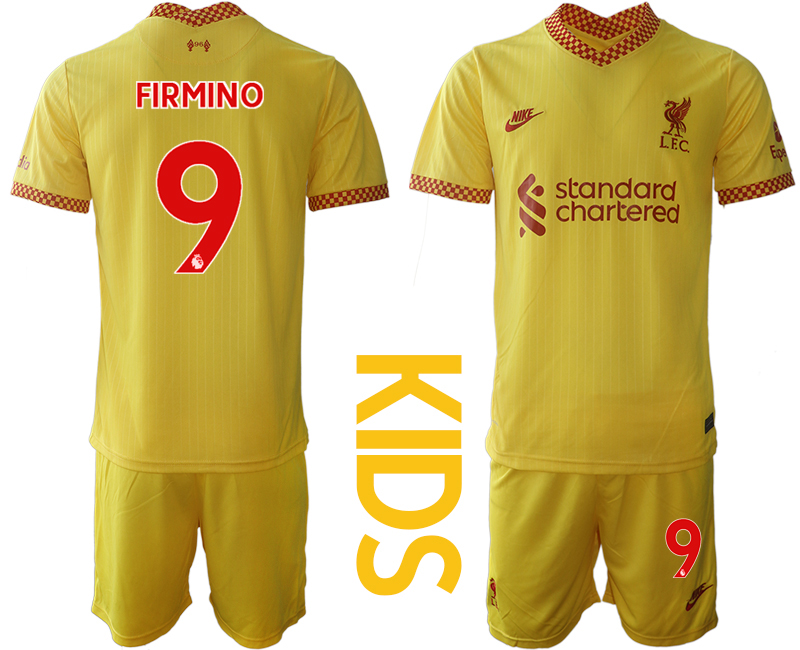 Youth 2021-2022 Club Liverpool Second away yellow #9 Soccer Jersey->customized soccer jersey->Custom Jersey